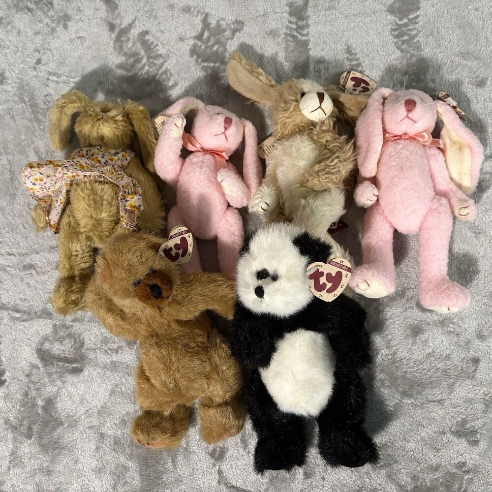Mixed Lot Ty Attic Treasures Vintage 90s Jointed Plush Bundle Lot (6 Pieces) NWT